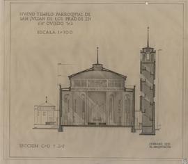Nuevo templo parroquial de San Julián de los Prados. Sección C-D y E-F
