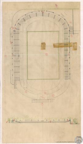 [Estadio. Planta y sección transversal]