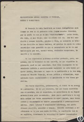 [Palabras pronunciadas por Modesto López Otero con motivo de la inauguración de la escultura en h...