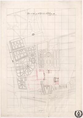 Plano de la última época del Real Sitio del Buen Retiro, 1849 [La presencia del palacio del Buen Retiro ante su soporte más cercano]