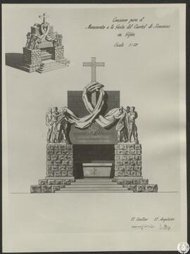 Concurso para el monumento a la gesta del cuartel de Simancas en Gijón [Alzado principal y perspe...