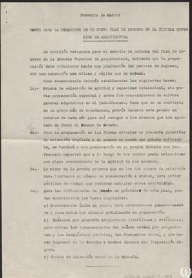 Bases para la redacción de un nuevo plan de ingreso en la Escuela Superior de Arquitectura. Ponen...