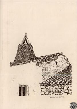 Cubierta con chimenea encestada. Espinosa de Cervera, Burgos. Dibujo del natural