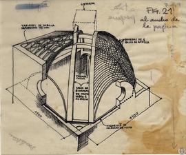 Fig. 18. Iglesia de Manzanares. Cúpula de arcos cruzados de 13,30 metros de luz sobre caja cuadra...
