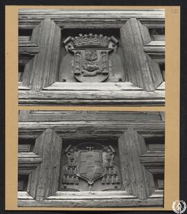 San Juan de la Penitencia en Alcalá de Henares [Detalle de dos escudos en una puerta. Colegio de ...