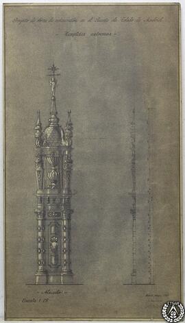 Proyecto de obras de restauración en el Puente de Toledo de Madrid. Templetes extremos. Alzado