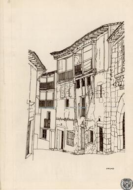 Calle con casas entramadas. Frías, Burgos. Dibujo del natural