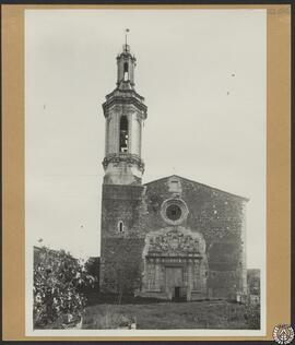 Iglesia parroquial de Borrassa, Gerona. Fachada y torre campanario [Iglesia de San Andrés]