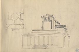 [Perspectiva y croquis en planta de la iglesia de la Torrecilla en la Casa de Campo]