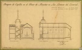 Proyecto de capilla en el Pinar de Abantos en San Lorenzo del Escorial. Sección transversal. Secc...