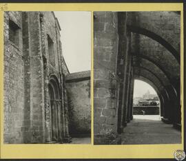 Santa María del Sar en Santiago de Compostela [Vistas exteriores: portada y arbotantes del muro s...