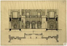 [Casa de renta Velázquez-Hermosilla. Patio. Planta y alzado parcial]