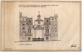 Proyecto de restauración y reforma del Oratorio del Caballero de Gracia en Madrid. Alzado a Gran Vía