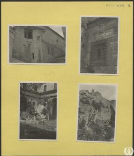 Cuenca [Detalles de muros de edificios. Claustro de la Catedral. Vistas desde el paseo del Húecar]