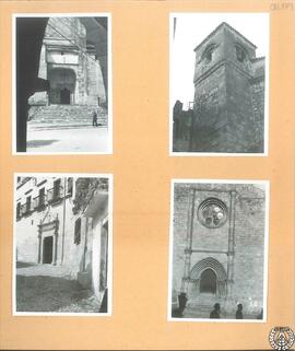 [Monumentos de Trujillo: portada lateral de la iglesia de San Martín; torre campanario de la igle...