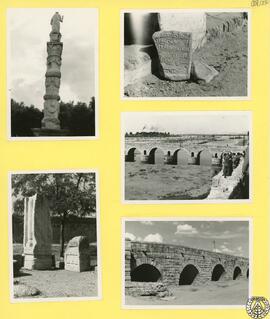 Mérida [Obelisco de Santa Eulalia; Inscripción árabe de la Alcazaba; Puente Romano; Pilastra visi...