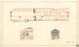 Casa del [...], Molinaseca, León. Alzados principal y posterior y sección longitudinal