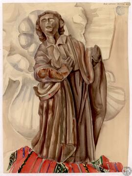 [Composición 7. Estatua sin identificar, florón del sofito del templo de Mars Ultor y tela]