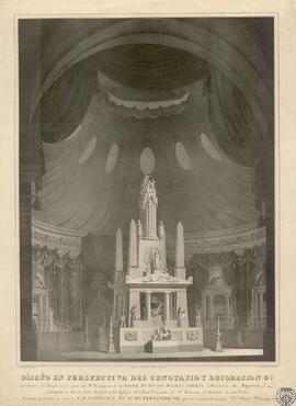 Diseño en perspectiva del cenotafio y decoración g.l del interior del Templo, erigido para las R....