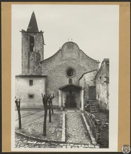 Iglesia parroquial de La Cellera, Gerona. Fachada y torre campanario [Iglesia de la Virgen de Salas]