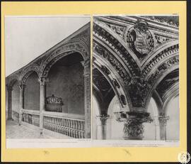 Palacio Arzobispal de Alcalá de Henares. Detalles de la galería alta de la escalera y de las arca...