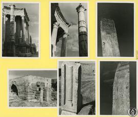 Mérida [Teatro romano; Detalle de columnas del teatro romano; Pilastra visigoda reutilizada en el...