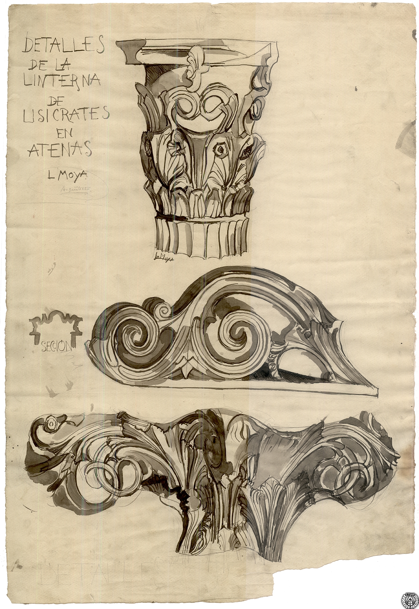Detalles de la linterna de Lisícrates en Atenas - Archivo Histórico Digital de  la Biblioteca de la UPM