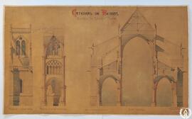 Catedral de Burgos. Estudio de reconstrucción. Tramo de la fachada lateral. Tramo de la sección l...