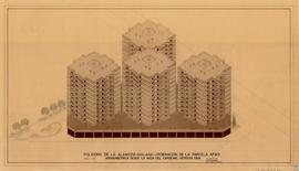 Polígono de La Alameda, Málaga. Ordenación de la parcela nº 89. Axonométrica desde la avda. del c...