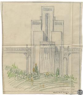 [Ciudad Aérea. Alzado del Pylono y de un fragmento de la pasarela]