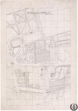 Plano del desaparecido Real Sitio del Buen Retiro, 1875 [La presencia del palacio del Buen Retiro ante su soporte más cercano]