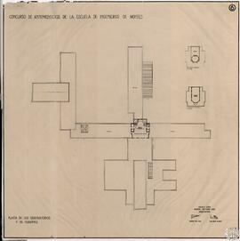 Concurso de anteproyectos de la Escuela de Ingenieros de Montes. Planta de los observatorios y de...