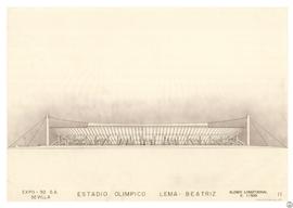Estadio Olímpico. EXPO-92 S.A. Sevilla. Alzado longitudinal