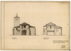 Proyecto de restauración parcial de la iglesia parroquial de Santa María. Alzado.  Sección A-A