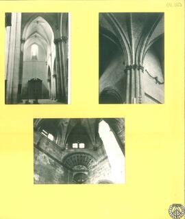 [Interior de la Catedral de Burgos. Tres vistas de bóvedas de crucería, pilares fasciculados y pe...