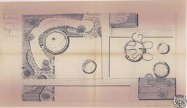 [Planta de jardín con anotaciones de plantaciones]