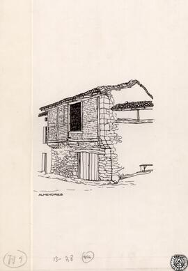 Casa con cuerpo volado. Almendres, Merindad de Cuesta-Urria, Burgos. Dibujo del natural