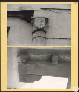 Hospital de Antezana en Alcalá de Henares [Detalles de un capitel y una viga de madera del patio]