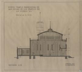 Nuevo templo parroquial de San Julián de los Prados. Sección A-B