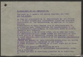 Planeamiento de los preventorios. Publicado en el anuario del "The Modern Hospital" por T. B. Kidner