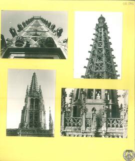 [Cuatro vistas de detalles decorativos del pináculo de una de las torres de la catedral de Burgos]