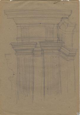 [Detalle de las pilastras, entablamento y cornisa del chaflán de la Basílica bajo las pechinas]