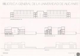 Biblioteca General de la Universidad de Alicante. Sección longitudinal alzado norte del patio. Se...