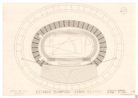 Estadio Olímpico. EXPO-92 S.A. Sevilla. Plano de cubierta. 1ª fase