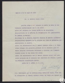 [Envío del listado de trabajos profesionales del arquitecto Luis Lacasa pedidos por Modesto López...