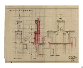 Iglesia Parroquial de San Agustín en Madrid, alzado lateral, sección, alzado posterior